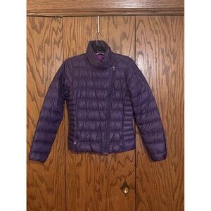 Athleta Goose Down Puffer Jacket Women Small Purple Lightweight Packable Coat